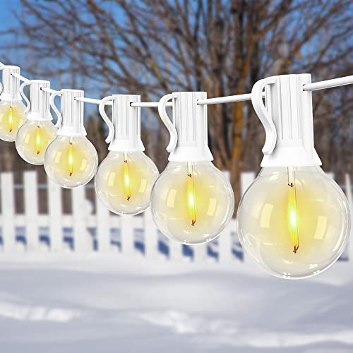DSLebeen Catena Luminosa Esterno 15M/50FT G40 LED Luci da Esterno con 27+3 Lampadine IP44 Impermeabile Catena Luminosa Decorazione per Casa Caffè Giardino Festa Matrimonio Festival(Bianca Cavo)