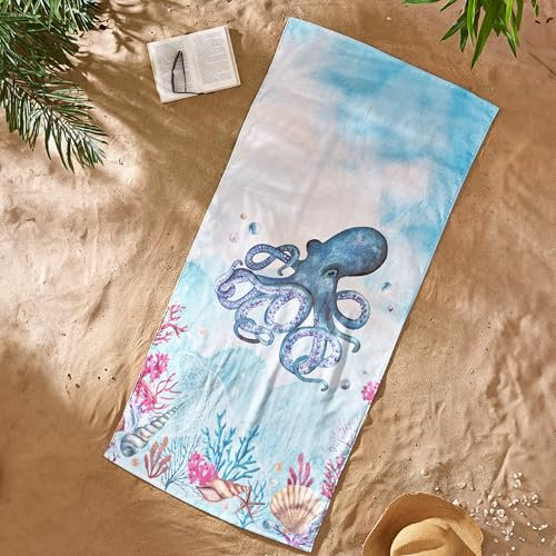 Catherine Lansfield Octopus76x160cm Cotton Beach Towel Blue