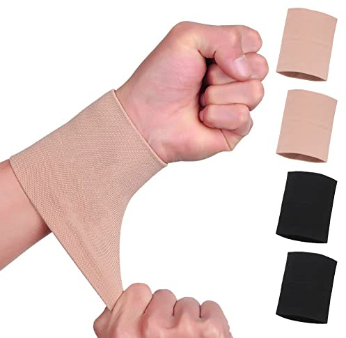 Wrist Compression Sleeve (4PCS), Soft Wrist Support Brace Wrist Bands for Tendonitis, Arthritis, Sprains Pain Relief, Elastic Carpal Tunnel Wraps Protector for Fitness, Sport, Weightlifting, Typing
