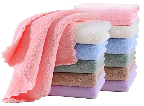 Pfimigh Lot de 12 Débarbouillettes pour Bébé, 25 x 25 CM Débarbouillettes en Molleton de Corail, Débarbouillette Extra Absorbante et Douce pour la Peau Sensible des Nourrissons