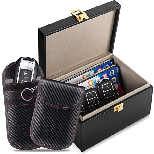 CDC DIGI Keyless Signal Blocker Box, Large RFID Shielding Faraday Box With 2 Pouches, Anti-Theft Car Accessory