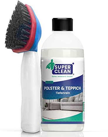 SUPER CLEAN Detergente concentrato per tessuti e tappeti pulizia profonda per tutti i tipi di imbottiti moquette sedili auto divani e poltrone 500 ml con spazzola shampoo
