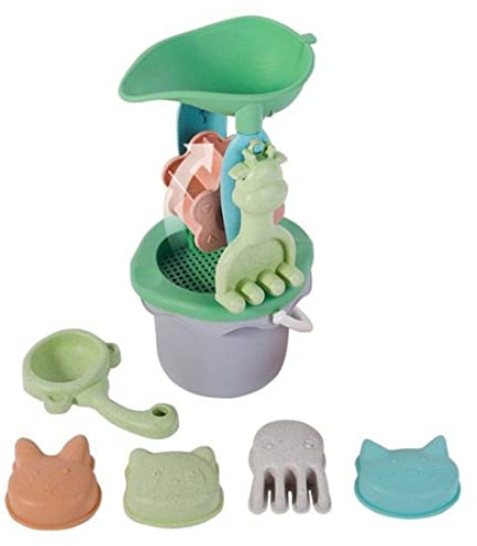 Kinder Strandspielzeug mit Rechen, Schaufel, Eimer, 4 Sandformen und Mühle - Sandkasten Spielzeug Set für Junge und Mädchen ab 2, 3, 4 Jahren aus nachhaltigen Weizenstroh