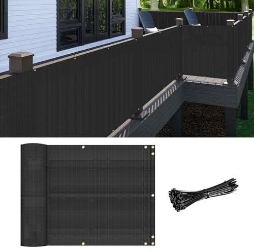 Patio 2.5' x 12' Balcony Privacy Screen Apartments Railing Cover, 30 inches Mesh Screens with Zip Ties for Outdoor Privacy Fence, Deck Backyard Temporary Porch Fencing, Black