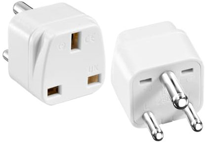 HKFENG UK to India Plug Adapters Travel Adaptor Plug UK to India Type D Travel Adapter UK for Indian Pakistan Sri Lanka,Burma,Maldives Iraq Nepal Yemen Zambia (White 2 Pack)