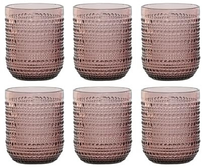 BIBIHOME Item International Set 6 Bicchieri Rosa in Cristallo 240 ml | Eleganti con Decoro a Rilievo | Perfetti per Cocktail, Aperitivi e Bevande | Bicchieri Moderni, Resistenti e Raffinati da Tavola