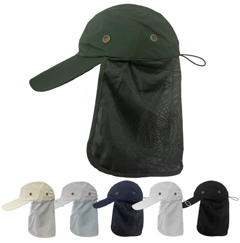 Gorra Nuca para Hombre y Mujer, Gorras y Sombreros Protección UV, Gorras de béisbol con Cubierta de Cuello Plegable y Secado Rápido, Talla 56-58cm (FR/ES, Letras, Talla única, Verde)