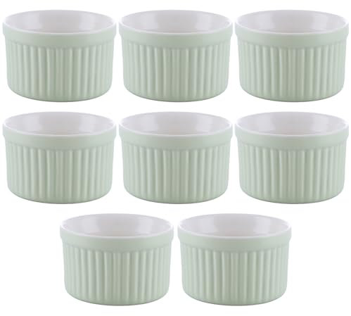 LDXDRU Paquete de 8 ramequines de porcelana de 110 ml, ramequines de crema brulee verde, cuencos pequeños para mermeladas de soufflé, cupcakes, natillas, pudín, magdalenas, helados, 7,5 x 4,5 cm