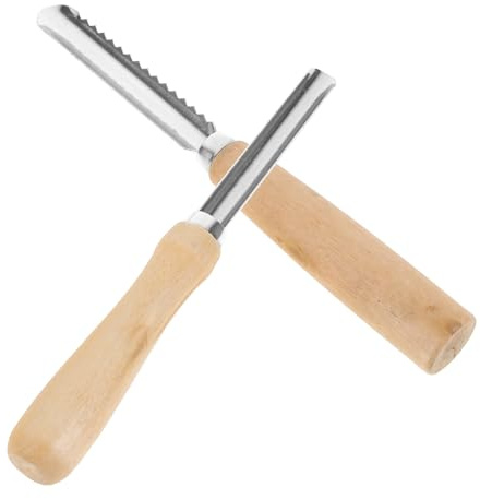 Hoement Multifunktionales Küchenwerkzeug und Glattem Kernentferner zum Einfachen Entfernen von Fruchtkernen 2 Stück Obstentkerner aus Edelstahl und Holz mit Sicherer Handhabung