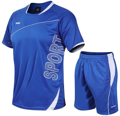 Adixun Pojkar fotbollskit barn sport fotboll jersey set barn fotbollsträning shorts och t-shirt set gym tennis skola pe kit, Marinblått Xsp, 11-12 Years