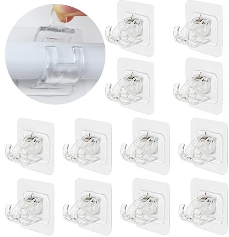 Morocket 20 Pezzi Ganci per Tende Senza Bucare, Ganci Adesivi per Tende Trasparente, Ganci per Tende Senza Bucare, Staffa Autoadesiva per Asta Tende, Ganci Tende per Uso da Casa Bagno e Hotel