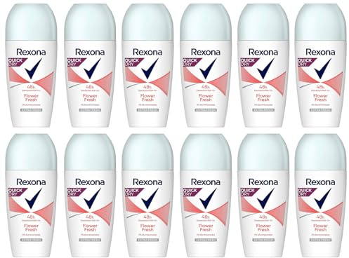 12x Rexona Deo Roll-On Flower Fresh verleiht einen frischen, leicht blumigen und dezenten Duft Schutz vor starkem Schwitzen und Körpergeruch 50 ml 0% Aluminiumsalze (12er Pack)