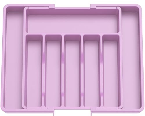 Lifewit Besteckkasten für Schubladen 40 50, verstellbarer Kunststoff Organizer Küche Tiefe 38 cm, Besteckeinsatz 6-8 Fächer, erweiterbar bis 57 cm, für Löffel, Gabeln und Geschirr, Lila