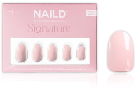 NAILD Softgel Press On Nails Round, Babe – Fingernägel zum Aufkleben in Studioqualität – Wiederverwendbare künstliche Fingernägel – inkl. Nagelkleber, Feile & Zubehör