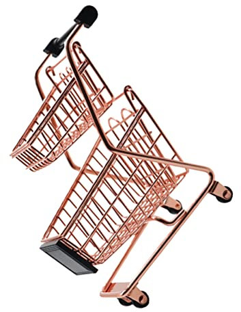 MOLUCKFU Mini Metall Einkaufswagen Spielzeug Doppelstöckig Rosa Gold Realistisch Gestalteter Mini Trolley Als Schreibtisch Dekoration Für Kinderzimmer Büro Und Zuhause Fördert Fantasie