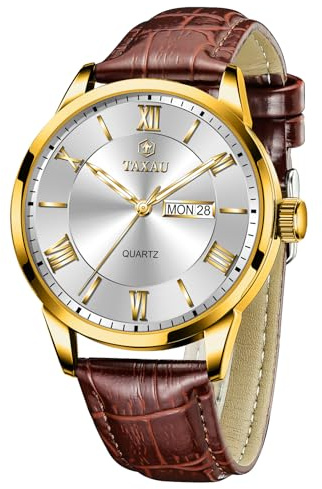 Taxau Herren Armbanduhr Leder Herrenuhr Lederarmband Uhren Herren Großes Zifferblatt Tag Datum Herrenarmbanduhr Wasserdicht Uhr Lässig Business Uhr für Herren