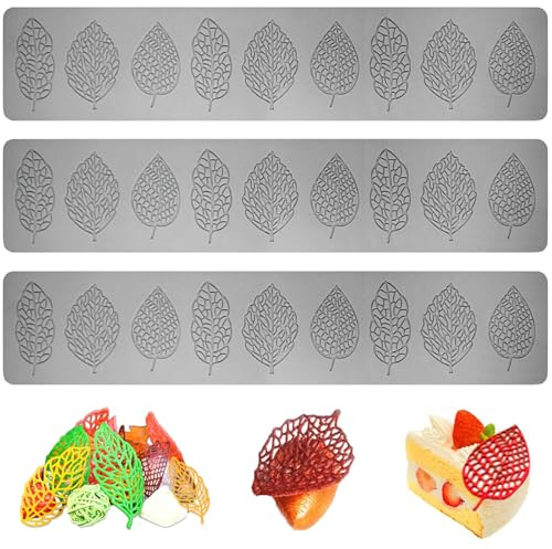 3 Lace Silicone Leaf Mould, Lace Mould for Leaf Cake, Fondant Cake Embossing Mat, for Chocolate, Fudge, Dessert, Cake Border Decoration