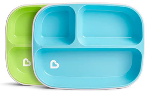 Munchkin Splash 2-teiliges Kleinkind-Teller-Set | Baby-Essgeschirr-Set mit 2 Babytellern | Beikost-Set mit Geschirr | Ab 6 Monaten, BPA-frei – Blau/Grün