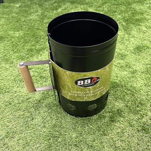 Charcoal Chimney Starter with Heat-Resistant Handle, Black Steel, Quick-Light BBQ Coal Starter