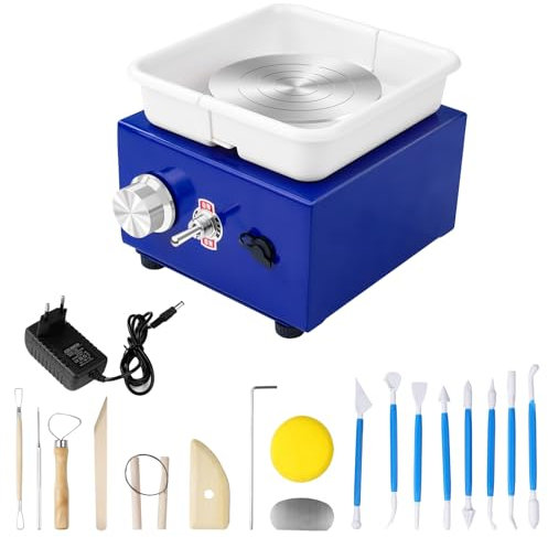 LetCart Mini Töpferscheibe Elektrisch mit Abnehmbarer Wanne, 30W stabiles Ton-Keramik-Werkzeug für Kinder & Erwachsene, 0-300 U/min einstellbar