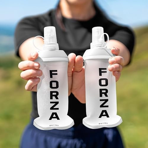 FORZA Flasques d’Hydratation Souples | Bouteille Portable pour la Course à Pied | Étanche, Pliable, avec Embout à Mordre | Coureurs, Cyclistes et Randonneurs | 250 ml ou 500 ml (2x Flasques de 250 ml)