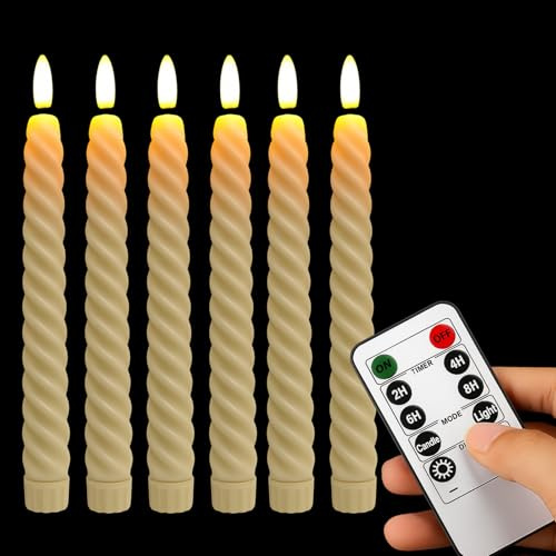 EHIOG 6 cera Velas largas LED sin llama con temporizador, 25.5 CM Velas Led Efecto Llama, para Navidad Decoración, Decorativas para Fiesta y Boda