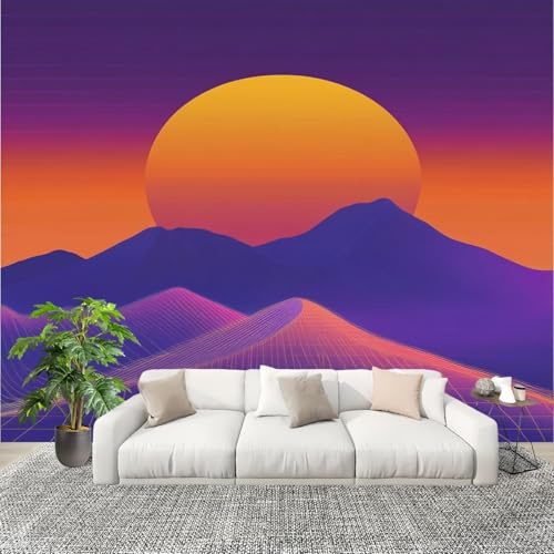 Art Papel Tapiz Fotográfico Silueta simple de montaña 200x140 cm Decoración de Pared Tipo Póster Sala Cuarto Mural Pared PúRpura Decoración De Interiores Fondo De Pantalla