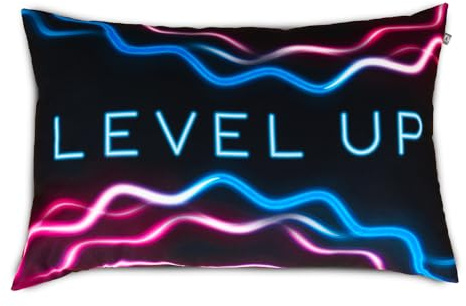 rucomfy Beanbags 'Level Up' Design Cushion, Soft Throw Gaming Cushion, Creative Gaming Print. 40x60cm