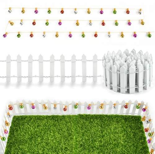 Clôture de Jardin Miniature en Bois,90 x 5 cm Mini Clôture de Jardin avec Chaîne légère, Mini Fée Jardin Décoration pour Poupée Maison Accessoires Bricolage Jardin Décoré Terrasse Bonsaï (C)