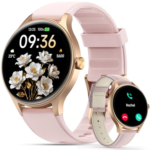 Montre Connectée Homme Femme Rond(2 Bracelets), 1.27 HD 40mm Smartwatch pour iOS, Samsung, Android, Montre Sport avec Appel Bluetooth, Suivi Santé et Sommeil, 120 Modes Sportifs, Étanchéité IP68