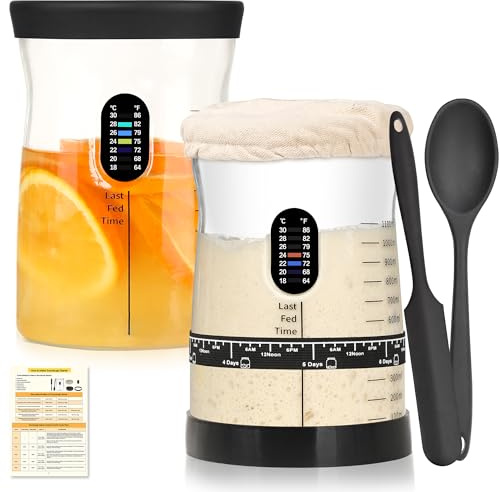 Coco Bird Pro Sauerteig Starter Set – 1,5L Großes Sauerteig Glas mit 17 Rezepten – Sauerteigstarter Zubehör für Brotbacken & Fermentation (2 Stück)