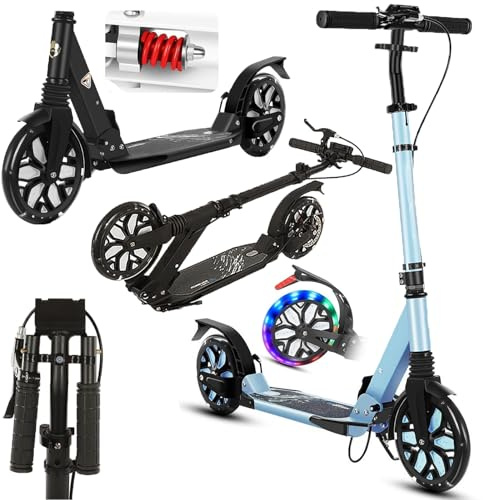 GHBXJX City Roller, Erwachsene 150 kg Tragkraft 200mm Big Wheel,Hinterradbremse,Scheibenbremse,höhenverstellbar,Doppelaufhängung,Kickroller mit Fußstütze & ABEC-9 Kugellager,Tretroller