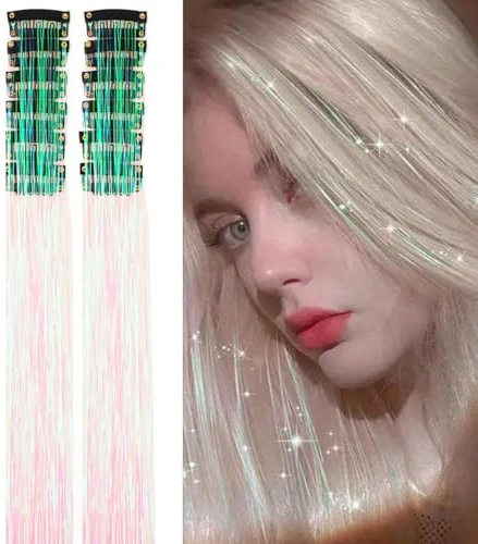 ZORVYN 12 Stück Hair Tinsel, Haar Lametta,Glitzer Haarsträhnen zum Flechten Haar Lametta,Glitzer Haarsträhnen, Sparkle Tinsel Hair Extensions für Frauen Mädchen
