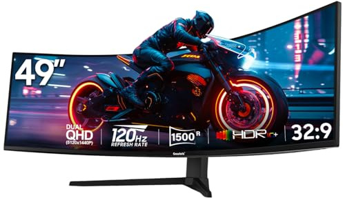 Gawfolk 49 Zoll Curved Gaming Monitor, 5120x1440 Dual QHD, 120Hz, 1500R, AMD FreeSync, 32:9, Pip/PBP, höhenverstellbarer Ultra-Wide Computer Bildschirm für Multitasking, VESA 75 * 75MM