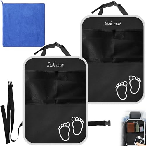 Irenwarl 2 protectores para respaldo de coche para niños, alfombrilla de protección para el respaldo, impermeable, impermeable y fácil de limpiar, con bolsa de almacenamiento de 45 x 60 cm y paño de