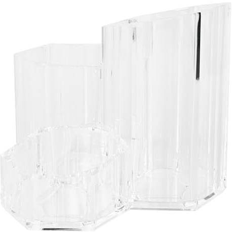 TOYZFRIENDY White Acrylic Makeup Brush Canister with Dustproof Flip Cover, Large Capacity Cosmetic Organiser for Desktop Use, Practical and Space-saving Storage Container in Stylish Simple