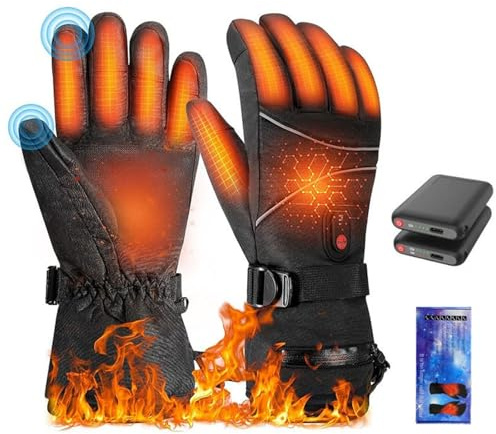 VBOOLAS Beheizbare Handschuhe Herren Damen, 7.4V 4000mAh Wiederaufladbar, 3 Temperaturstufen, wasserdichte Winterhandschuhe mit Touchscreen, Ideal für Motorradfahren, Skifahren, Radfahren, Wandern