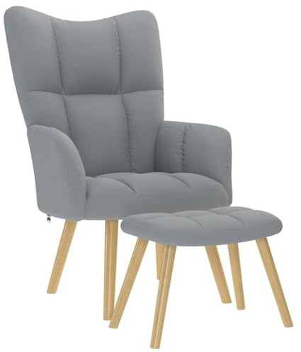 Teenpull Relaxfåtölj med pall, ljusgrå tyg, mysig loungefåtölj för vardagsrum, sovrum, lässtol, bekväm armstol