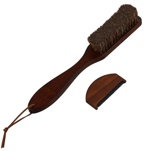 Peine de Cachemira con 1 Cepillo Ropa, Cerdas Naturales de Crin Quitapelusas con Mango de Haya, Portátil Peine de Lana, Cepillo para Sombreros para Jerseys Suéteres de Lana Sofás Bufanda