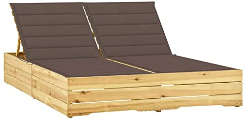 Frdhee Sonnenliege Liegestuhl Relaxliege,Doppel Sonnenliege mit Taupe Auflagen Kiefer Imprägniert,Relaxliege Für Garten Balkon,Einfach Zu Montieren