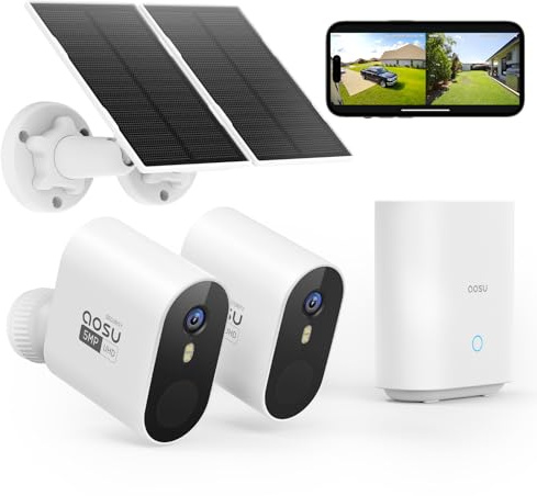 aosu 3K Camera Surveillance Exterieure sans Fil Solaire, 32G Locale 5G WiFi