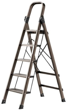 Scaletta Pieghevole Scala pieghevole a 5 gradini - a for la casa, stabile e senza oscillazioni, larghi, facile da riporre, traverse rinforzate, spostare, scala a forma di A