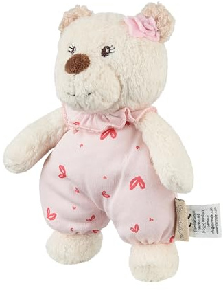 Sterntaler Kuscheltier S Bär Betty aus kuschligem Flausch und bedrucktem Jersey, gefüllt mit Polyesterwatte, mit Rassel, 16 × 11 × 6 cm – cremeweiß