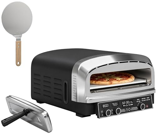 Outsunny Electric Indoor Pizza Oven, Portable Kitchen Countertop Pizza Maker with 37 cm Stone, Dual Heating Control, 6 Presets and Peel, Space-Saving Design for Countertop, Black
