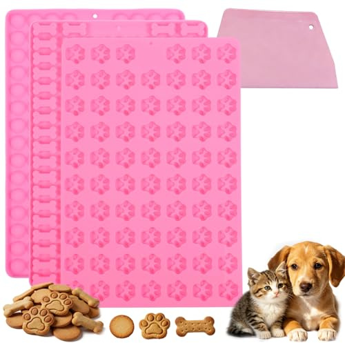 Silikon Backmatte Hundekekse, 3 Stücke BPA-Frei Backform für DIY Haustier-Snacks, Antihaftend mit Knochenform, Klauenform und Runde, Leicht zu Reinigen für Kekse, Schokolade, Eiswürfel