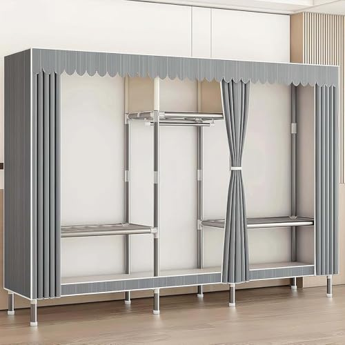 Bärbar multifunktionell tyggarderob med hyllor och hängstång – vikbar tyggarderob för sovrum platsbesparande förvaringslösning 207 x 46 x 173 cm