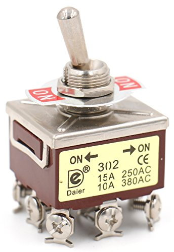 Heschen - Interruttore a levetta 3PDT, in metallo, 2 posizioni ON/ON, 15 A, 250 V AC, 10 A, 380 V AC, CE