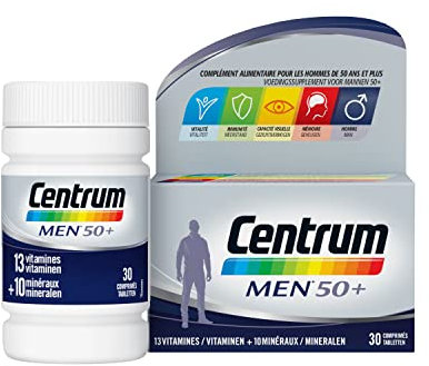 Centrum Men 50+ Multi Vitamines et Minéraux, Complément Alimentaire, Pour Hommes De 50 Ans et Plus, 30 comprimés