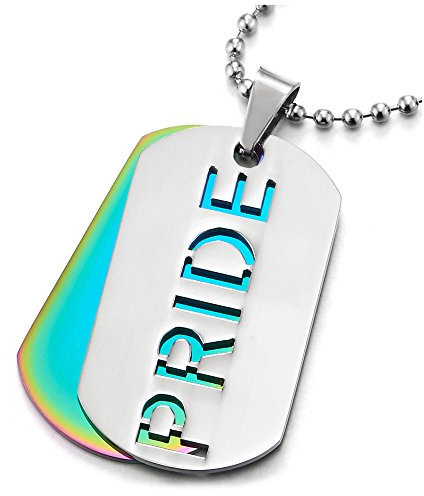 COOLSTEELANDBEYOND Herren Damen Zwei Stücke Edelstahl Militär Armee Dog Tag Anhänger, 75cm Kugelkette, Regenbogen Blau