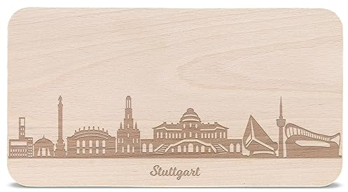 GRAVURZEILE Frühstücksbrettchen Stuttgart mit Skyline Gravur - Brotzeitbrett & Geschenk für Stuttgart Stadtverliebte & Fans - ideal auch als Souvenir